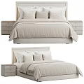 Modern Double Bed With Upholstered Headboard Light Beige Bedding And Nightstand 3d model