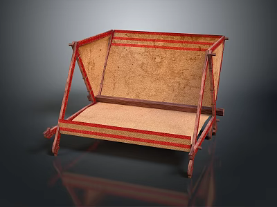 Wooden Stool Featuring Red Frame Handcrafted Cork Seat And Backrest 3d model