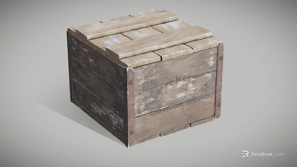 Vintage Wooden Storage Cabinet With Slatted Plank Design And Rustic Finish 3d model 