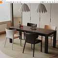 Modern Dining Table Set With Black And White Chairs Pendant Lights And Wine Glasses