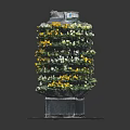 Layered Vertical Plant Tower with Yellow White Flowers and Metal Base Structure