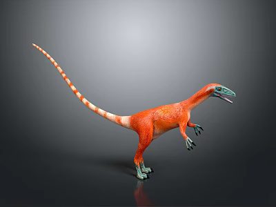 3D Dinosaur Character Standing Pose Model With Orange Body White Tail Green Head And Claws 3d model