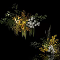 Elegant Floral Arrangement With Yellow White Blooms Green Foliage In Glass Vase
