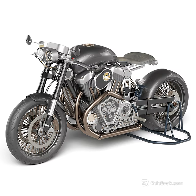 Vintage Custom Motorcycle With Chrome Metal Engine And Sleek Black Body Design 3d model 