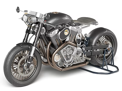 Vintage Custom Motorcycle With Chrome Metal Engine And Sleek Black Body Design 3d model