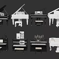 Black And White Grand Upright Piano Keyboard Musical Equipment With Stools