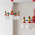 Colorful Modern Chandelier With Red Green Yellow Accents And White Globe Lights For Interior Decoration