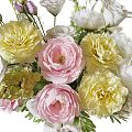 White Vase Floral Arrangement With Pink Yellow White Flowers And Green Leaves