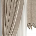 Light Beige And White Curtains With Tied Knot Design And Soft Textured Fabric