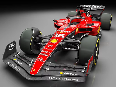 Red Formula 1 Race Car With Shell V Power And HEL Software Sponsorship 3d model