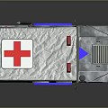 Military Ambulance With Red Cross Red Emergency Lights Silver Gray Body And Large Off-Road Wheels