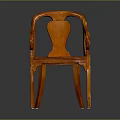Classic Orange Wooden Chair With Curved Armrests And Carved Seat Design