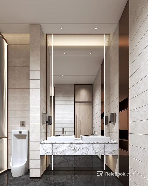 Modern Sales Office Interior With Marble Counter And Wooden Elements 3d model