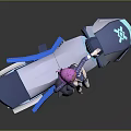 Futuristic Blue And White Motorcycle With Pink Haired Character Holding Helmet