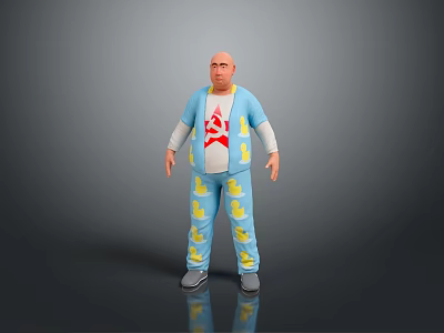 Bald Man Wearing Blue Jacket With Red Design And Blue Pants With Yellow Patterns 3d model