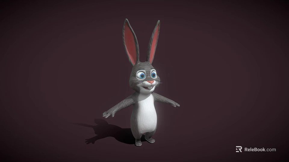 Cute Cartoon Rabbit Character With Long Ears Big Eyes And Open Arms On Dark Background 3d model 
