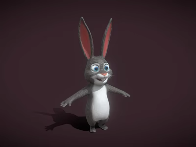 Cute Cartoon Rabbit Character With Long Ears Big Eyes And Open Arms On Dark Background 3d model
