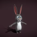 Cute Cartoon Rabbit Character With Long Ears Big Eyes And Open Arms On Dark Background