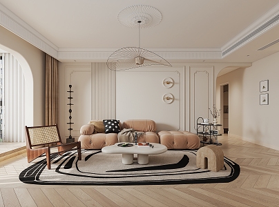 French Cream Living Room 3d model