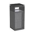 Modern Black Public Facility Trash Can With Slatted Exterior And Lid Design