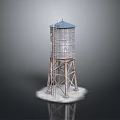 Tall Metal Water Tower With Ladder And Support Legs On Reflective Base