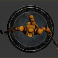Orange Mechanical Robot Character With Armored Body And Luminous Hand Tools In Sci Fi Art