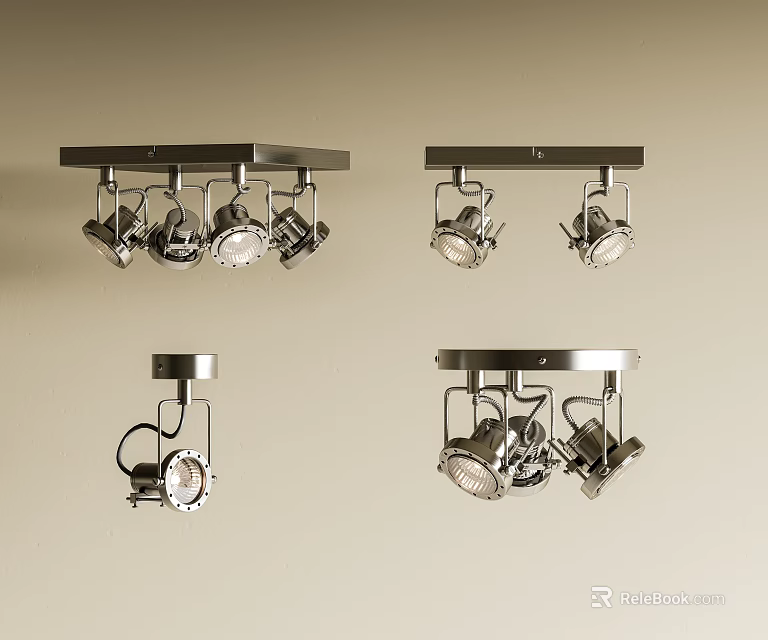 Modern Track Lighting Fixtures Set With Adjustable Ceiling Mounted Spotlights 3d model 