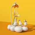 Interactive Area With Yellow Background White Flower And Three Ducks On Egg Shaped Objects 3d model