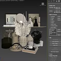 Elegant Decorative Ornament Collection With Pampas Grass Vases Ceramic Pieces And Art Books