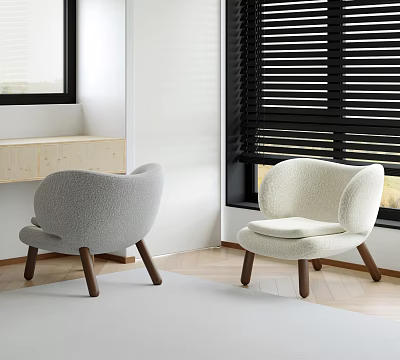 Modern Minimalist Accent Chairs in Gray and Beige with Wooden Legs for Living Room Interior 3d model