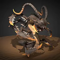 Dark Fantasy 3D Monster Model Featuring Multiple Limbs Horns Sharp Fangs And Orange Accents