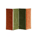 Modern Room Divider With Brown Green Orange Velvet Panels And Geometric Stitching Design