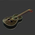 Wooden Brown Guitar With Decorative Star Patterns Black Strings And Neck For Daily Use