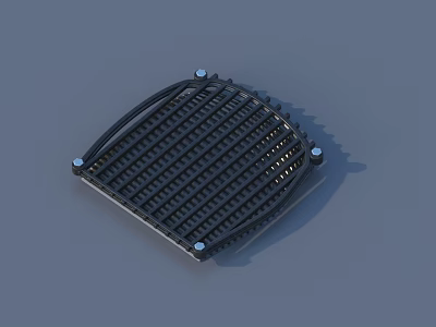 Black Grid Like Mechanical Component With Screw Fixed Corners And Metal Structure 3d model