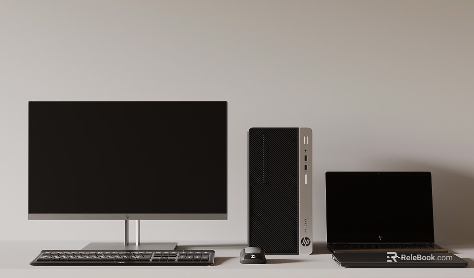 HP Desktop Computer and Laptop Setup with Monitor Keyboard and Mouse 3d model 