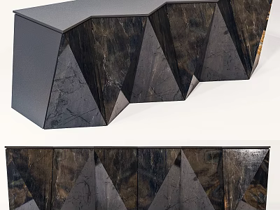 Dark Geometric Cut TV Stand With Modern Design And Sleek Marble Texture 3d model