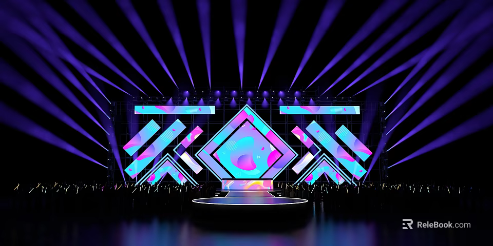 Elegant Ballroom Stage Design With Vibrant Neon Lights And Dynamic Lighting Effects 3d model 