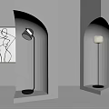 Modern Floor Lamps In Arched White Niches With Metal Bases And Soft Lighting