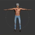 Gray Haired Male Character With Chest Scars And Ripped Jeans Standing