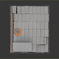 Stacked Gray Bricks on Wooden Pallet with Green Straps and Orange Label