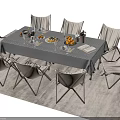 Outdoor Dining Table Set with Chairs Linen Tablecloth Plates Fruits and Drinks