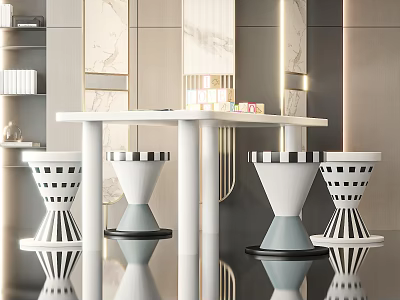 Modern Children's Chairs with Black White Checkered Design and Conical Base by White Table 3d model