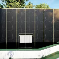 Modern Black Feature Wall With Golden Lines Surrounding Green Plants And Water Pool
