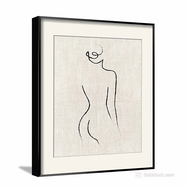 Minimalist Line Art Female Silhouette With Black Frame And Linen Background 3d model 