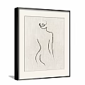 Minimalist Line Art Female Silhouette With Black Frame And Linen Background