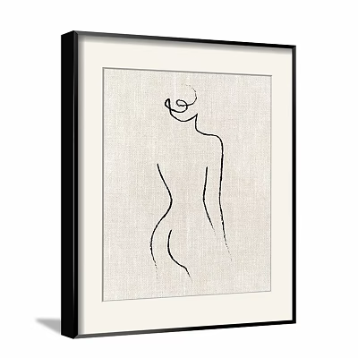 Minimalist Line Art Female Silhouette With Black Frame And Linen Background 3d model