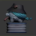 Cartoon Creature With NYX Hat Tongue Out White Mustache And Blue Tail On Stacked Books