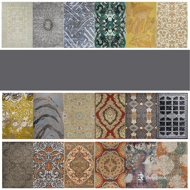 Diverse Square Rugs With Various Patterns For Home Decoration 3d model