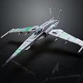 Detailed Futuristic Space Starfighter Model With Gray Green Design And Wings