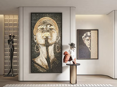 Elegant Portrait In Modern Room With Sculptures And Decorative Elements 3d model